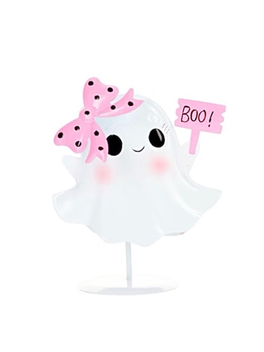 Pink Bow Ghost Metal Tin Rocker Table Top Decor
